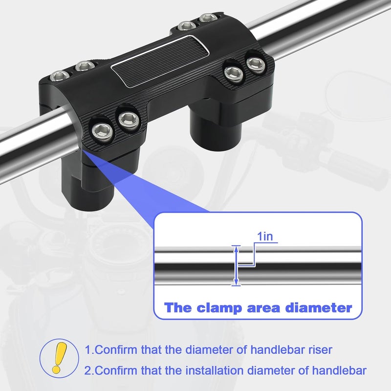 VPZMT Handlbar Risers 2'' Tall for Harley Softail, Fat Boy, Breakout, Dyna, Touring, Street Glide, Road Glide, Electra Glide, Road King with 1.0" Clamping Cover Area Models, Black - Image 2